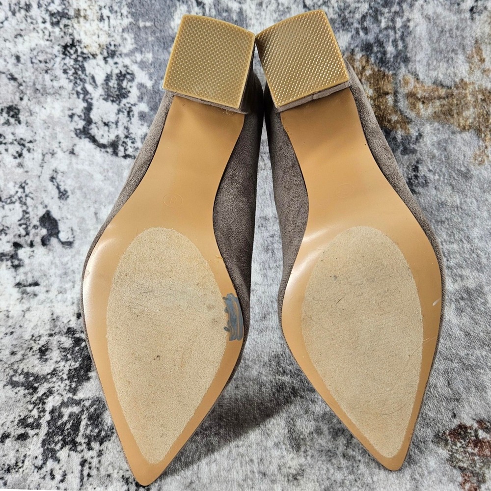 VICI Block Heels Pumps Womens 8 Jasmin Taupe Suede Pointed Toe Faux Suede - Picture 10 of 13